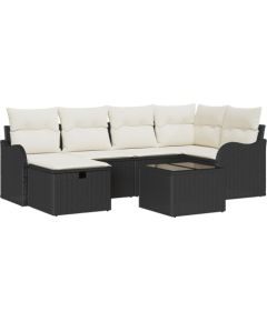 vidaXL 7-częściowy zestaw sof ogrodowych z poduszkami Czarny Polirattan Dārza mēbeļu komplekti