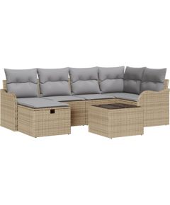 7-częściowy zestaw sof ogrodowych vidaXL z poduszkami Beżowy polirattan Dārza mēbeļu komplekti