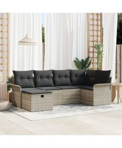 6-częściowy Zestaw Sofy Ogrodowej vidaXL Z Poduszkami Jasnoszary Polirattan Dārza mēbeļu komplekti