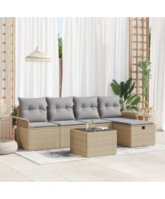 vidaXL 6-Częściowy Zestaw Sof Ogrodowych z Poduszkami Beżowy Rattan Dārza mēbeļu komplekti