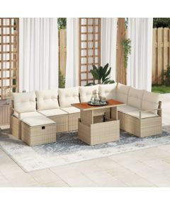 vidaXL 9-częściowy zestaw sof ogrodowych z poduszkami beżowymi z polirattanu Dārza mēbeļu komplekti