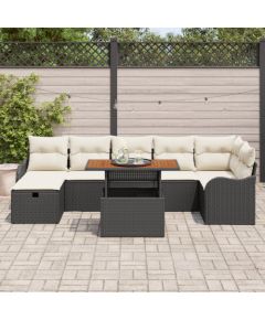 Zestaw sofy ogrodowej vidaXL 8 części z poduszkami czarny poli rattan Dārza mēbeļu komplekti