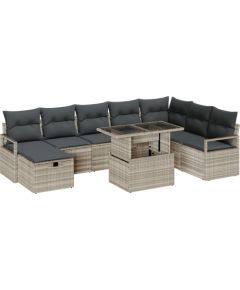 vidaXL 9-częściowy zestaw sofy ogrodowej z poduszkami jasnoszary polirattan Dārza mēbeļu komplekti