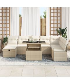 vidaXL 9-częściowy zestaw sof ogrodowych z poduszkami beżowy polirattan Dārza mēbeļu komplekti