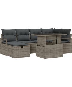 Vidaxl Zestaw 7 elementowy sofy ogrodowej z poduszkami szary polirattan Dārza mēbeļu komplekti