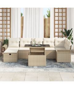 vidaXL 8-częściowy zestaw sof ogrodowych z poduszkami, beżowy, rattan poliester Dārza mēbeļu komplekti