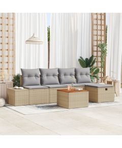 vidaXL Zestaw 6 Częściowych Sof Ogrodowych z Poduszkami Beżowy Polirattan Dārza mēbeļu komplekti