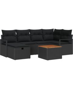 vidaXL 7-elementowy zestaw sof ogrodowych z poduszkami czarny polirattan Dārza mēbeļu komplekti