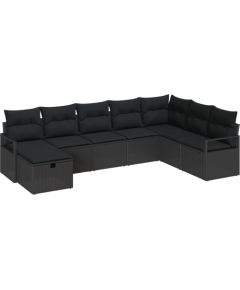 vidaXL 8-elementowy zestaw sofy ogrodowej z poduszkami czarny polirattan Dārza mēbeļu komplekti
