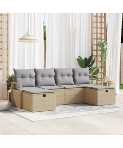 vidaXL Zestaw Sof Ogrodowych 6-Częściowy z Poduszkami Beżowy Poli Rattan Dārza mēbeļu komplekti