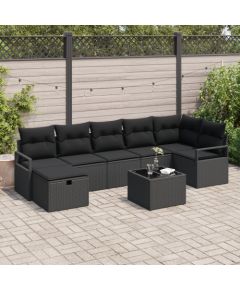 vidaXL 8-Elementowy Zestaw Sof Ogrodowych z Poduszkami Czarny Poli Rattan Dārza mēbeļu komplekti