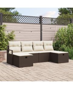 vidaXL 6-częściowy zestaw sofy ogrodowej z poduszkami Brązowy Polirattan Dārza mēbeļu komplekti