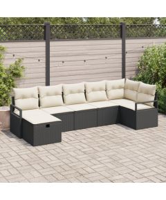 7-częściowy Zestaw Sofy Ogrodowej vidaXL z Poduszkami w Czarnym Polirattanie Dārza mēbeļu komplekti