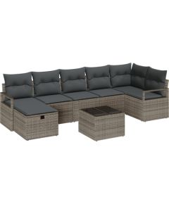 vidaXL 8 elementowy zestaw sof ogrodowych z poduszkami szary polirattan Dārza mēbeļu komplekti