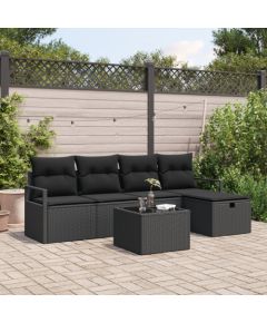 vidaXL Zestaw Sof w 6 Częściach z Poduszkami Czarny Polirattan Dārza mēbeļu komplekti