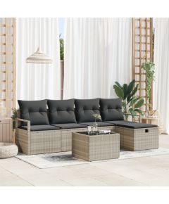 vidaXL 6-częściowy zestaw sofy ogrodowej z poduszkami jasnoszary polirattan Dārza mēbeļu komplekti