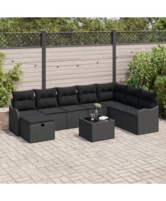 Zestaw Sofy Ogrodowej vidaXL 9 elementów z Poduszkami Czarny Polirattan Dārza mēbeļu komplekti