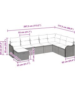Zestaw sofy ogrodowej vidaXL 8-częściowy z poduszkami czarny polirattan Dārza mēbeļu komplekti