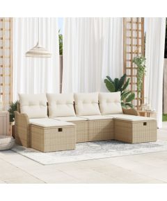 Zestaw Sofy Ogrodowej vidaXL 6 Elementowy z Poduszkami Beżowy Polirattan Dārza mēbeļu komplekti