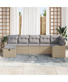 vidaXL 7-częściowy zestaw sofa ogrodowa z beżowymi poduszkami z polirattanu Dārza mēbeļu komplekti