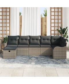 Vidaxl 7-częściowy zestaw sof ogrodowych z poduszkami szary rattan poliester Dārza mēbeļu komplekti