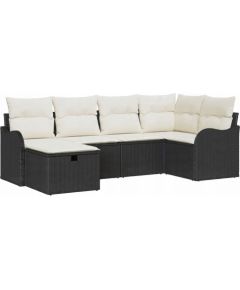 Zestaw sofy ogrodowej vidaXL 6-częściowy z poduszkami czarny poli rattan Dārza mēbeļu komplekti