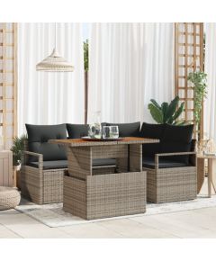 vidaXL 5-częściowy zestaw sof ogrodowych z poduszkami - Szary poli rattan Dārza mēbeļu komplekti