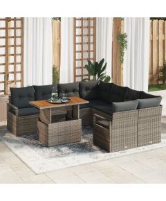 Zestaw 9-częściowy z poduszkami vidaXL Szary Polirattan Dārza mēbeļu komplekti