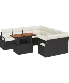 vidaXL 9-częściowy Zestaw sofy ogrodowej z poduszkami Czarny Polirattan Dārza mēbeļu komplekti