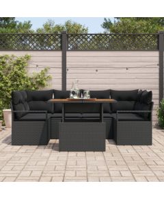 vidaXL 7-częściowy zestaw sof ogrodowych z poduszkami czarny polirattan Dārza mēbeļu komplekti