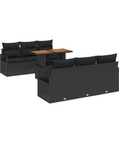 Zestaw 7-częściowy sof ogrodowych vidaXL z poduszkami czarny polirattan Dārza mēbeļu komplekti
