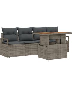 vidaXL 5-częściowy zestaw sofy ogrodowej z poduszkami, szary rattan polietylenowy Dārza mēbeļu komplekti