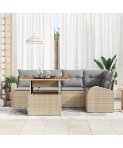 Zestaw 6-częściowy sof ogrodowych vidaXL z poduszkami Beżowy Poli Rattan Dārza mēbeļu komplekti