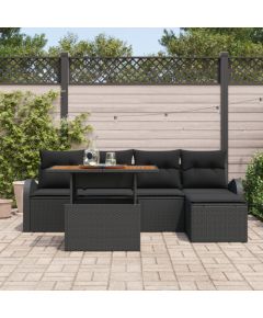 Zestaw Sof Ogrodowych vidaXL z Poduszkami Czarny Poli Rattan Dārza mēbeļu komplekti