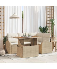 vidaXL Zestaw 5-częściowy sofy ogrodowej z poduszkami Beżowy Poli Rattan Dārza mēbeļu komplekti