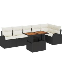Vidaxl 7-częściowy zestaw sofy ogrodowej z poduszkami czarny polirattan Dārza mēbeļu komplekti