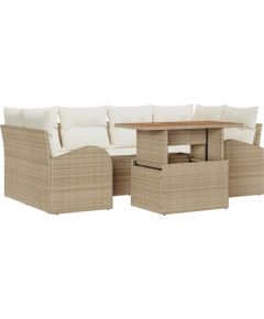 vidaXL 7-częściowy Zestaw Sofy Ogrodowej z Poduszkami Beżowy Poli Rattan Dārza mēbeļu komplekti