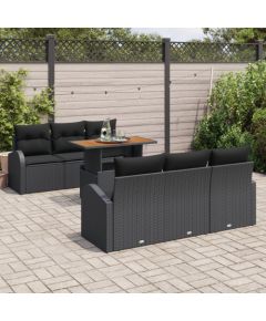 vidaXL 7-częściowy zestaw sof ogrodowych z poduszkami Czarny Poli Rattan Dārza mēbeļu komplekti