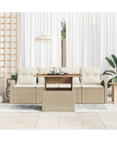 vidaXL 5-częściowy zestaw sofy ogrodowej z poduszkami beżowy z polirattanu Dārza mēbeļu komplekti