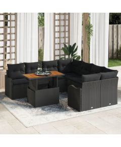 Zestaw sof ogrodowych vidaXL 9-częściowy z poduszkami Czarny Polirattan Dārza mēbeļu komplekti