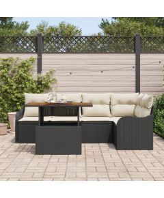 6-częściowy zestaw sof ogrodowych vidaXL z poduszkami czarny polirattan Dārza mēbeļu komplekti