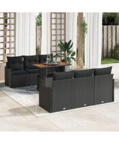 vidaXL 7-częściowy zestaw sof ogrodowych z poduszkami Czarny Polirattan Dārza mēbeļu komplekti