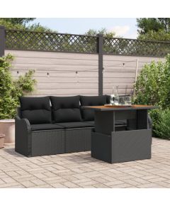 vidaXL 5-częściowy zestaw sof ogrodowych z poduszkami czarny polirattan Dārza mēbeļu komplekti