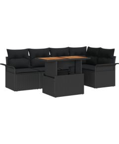 Zestaw 6 elementów sof ogrodowych vidaXL z poduszkami Czarny Polirattan Dārza mēbeļu komplekti