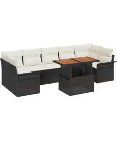 vidaXL 8-częściowy zestaw sof ogrodowych z poduszkami Czarny Polirattan Dārza mēbeļu komplekti