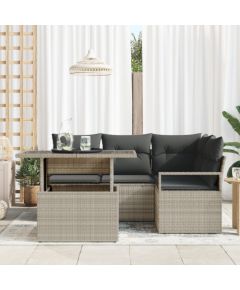 vidaXL 5-częściowy zestaw sof ogrodowych z poduszkami jasnoszary polirattan Dārza mēbeļu komplekti