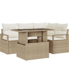 Zestaw sof ogrodowych vidaXL 5-częściowy z poduszkami Beżowy Poli Rattan Dārza mēbeļu komplekti