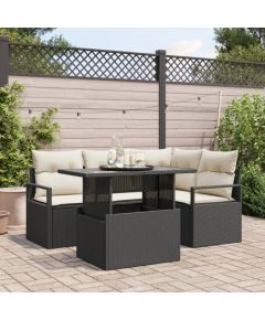 Vidaxl Zestaw 5-częściowy sof ogrodowych z poduszkami, czarny polirattan Dārza mēbeļu komplekti