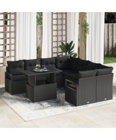 vidaXL Zestaw Sof Ogrodowych 9-częściowy z Poduszkami Czarny Polirattan Dārza mēbeļu komplekti