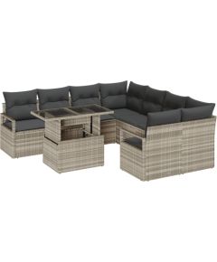vidaXL 9-częściowy zestaw sof ogrodowych z poduszkami jasnoszary polirattan Dārza mēbeļu komplekti